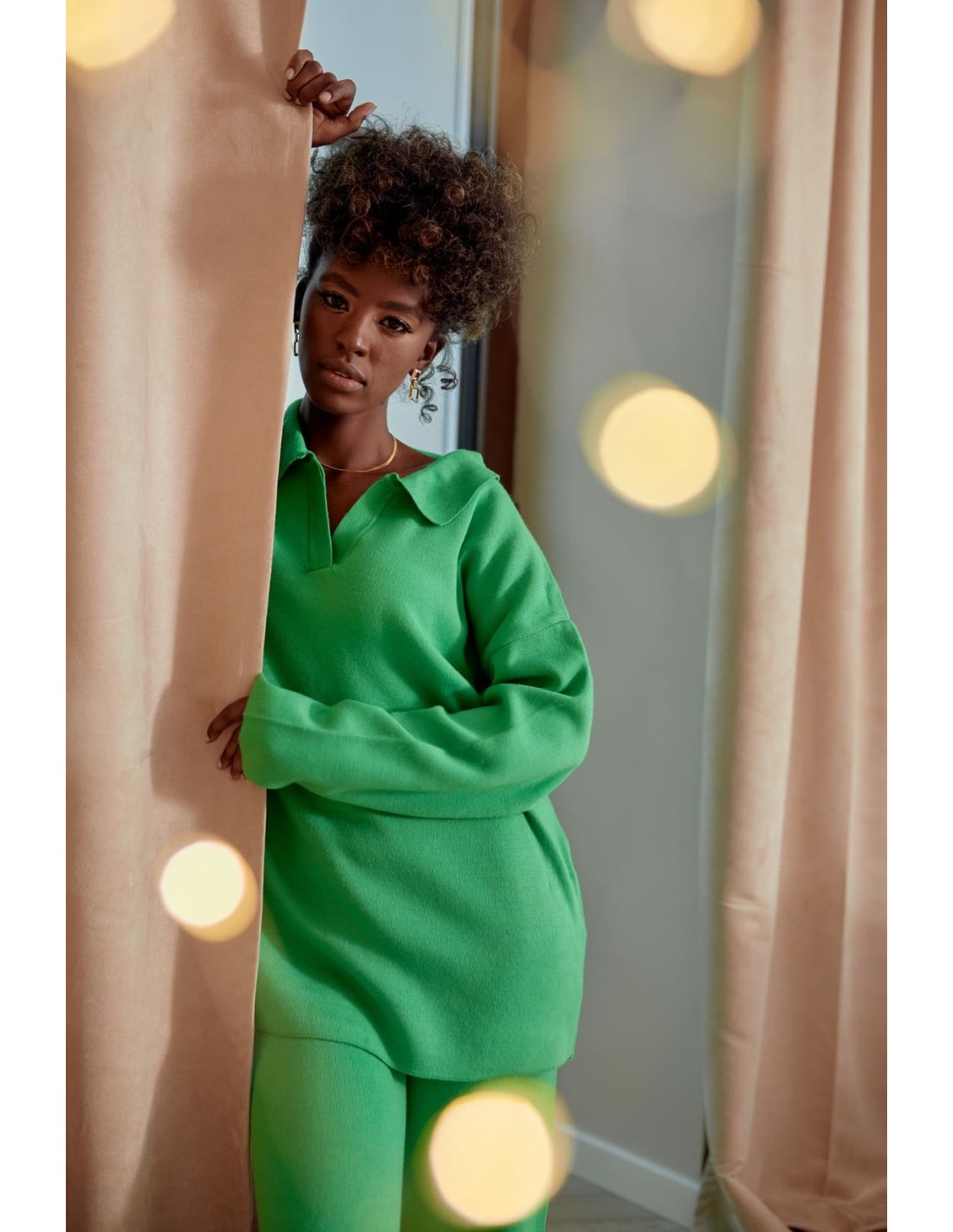 Set dama tricotat cu pantaloni largi, verde 222217 - Magazin online - Boutique